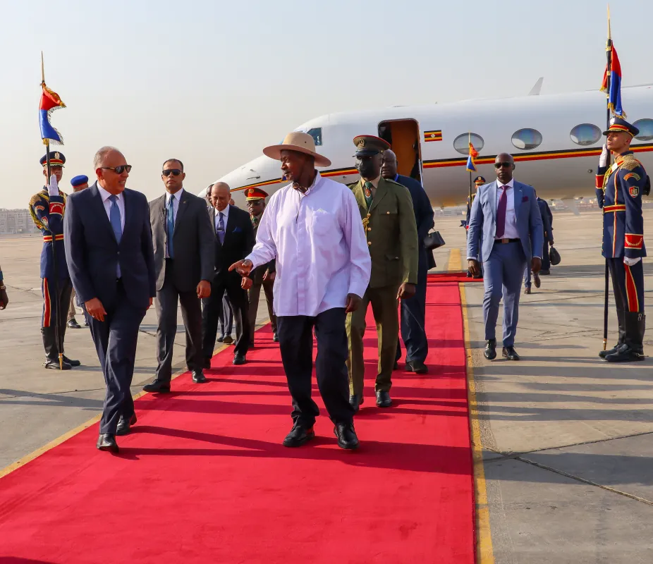 President Museveni arrives in Cairo for a three day working state visit